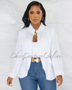 Monserrat White Distressed Linen Jacket