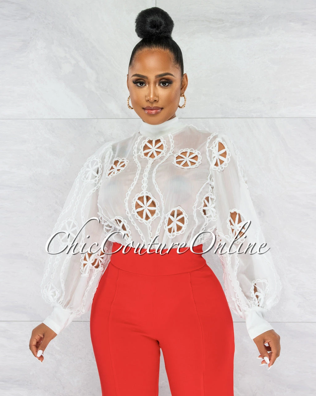 Sikina Off-White Sheer Embroidery Bodysuit - Image 7