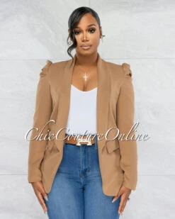 Dorcas Mocha Bubble Sleeves Long Blazer