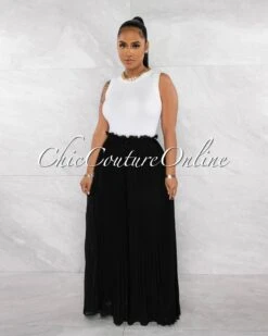 Backie Black Paper-Bag Pleated Wide Pants