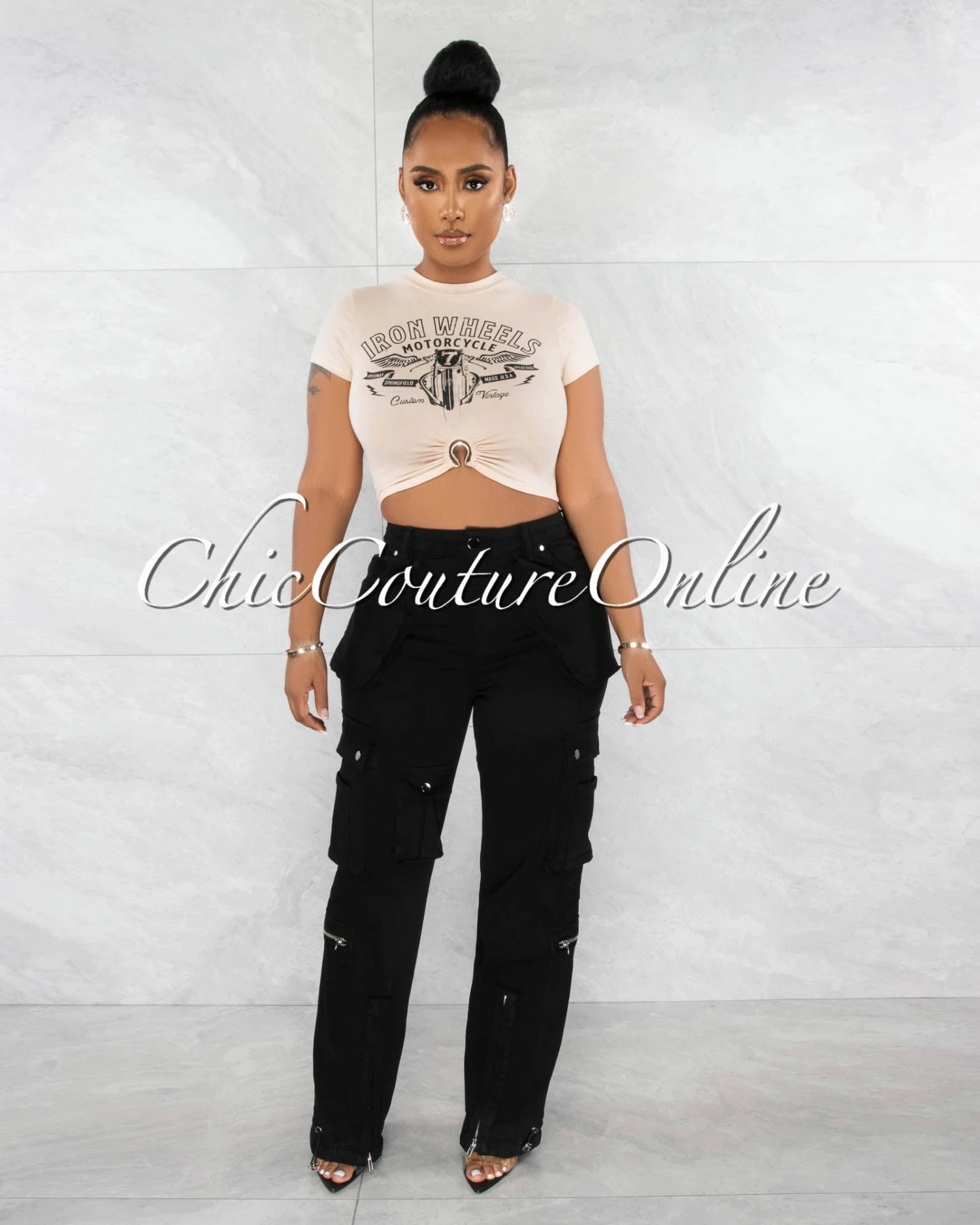 Madison Black Silver Accents Wide Cargo Pants - Image 5