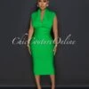 Fernie Green V Neck Draped Bandage Midi Dress