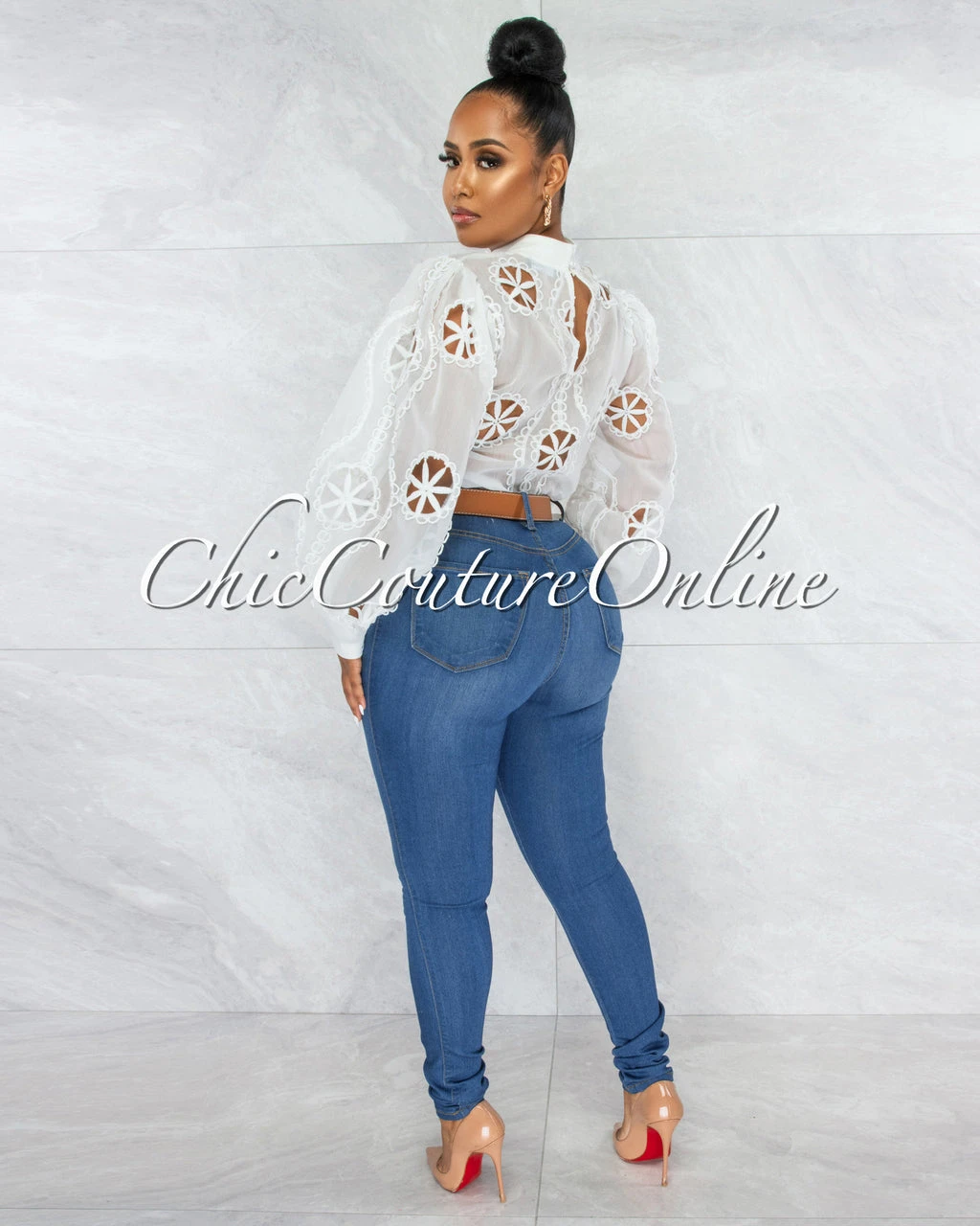 Sikina Off-White Sheer Embroidery Bodysuit - Image 6