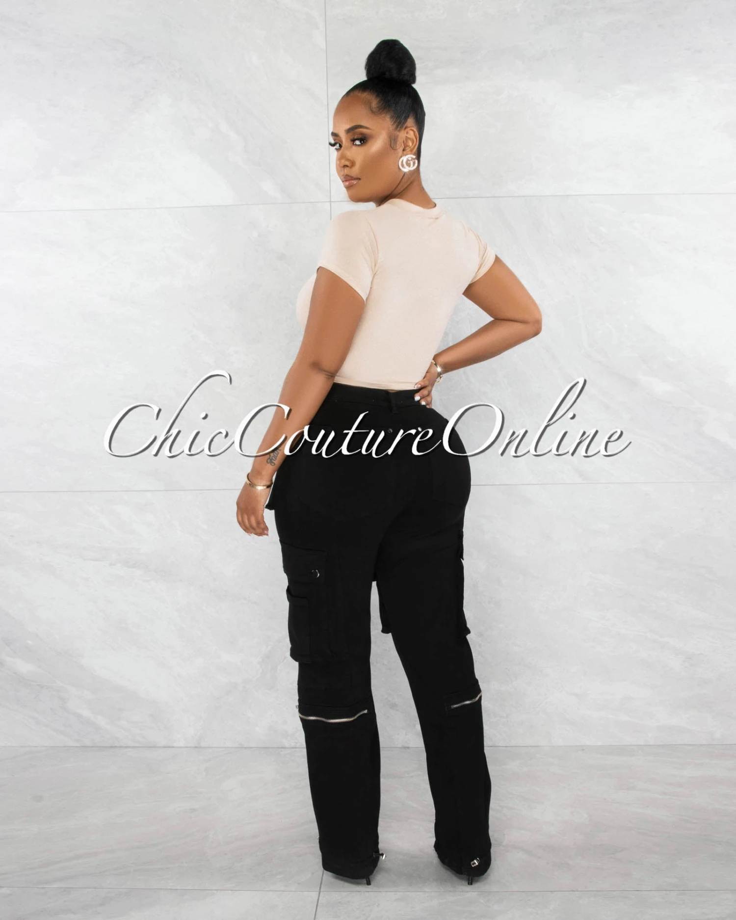Madison Black Silver Accents Wide Cargo Pants - Image 6