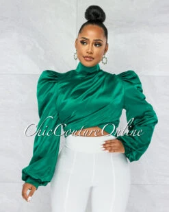 Karishma Emerald Green Luxe Satin Blouse