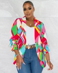 Sven Fuchsia Multi-Color Ruched Sleeves Blazer