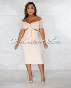 Tenshi Blush Ruched Bodice Key-Hole Midi Dress