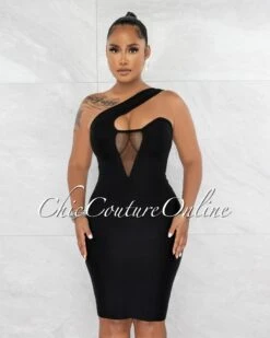 Vista Black Single Shoulder Bandage Dress