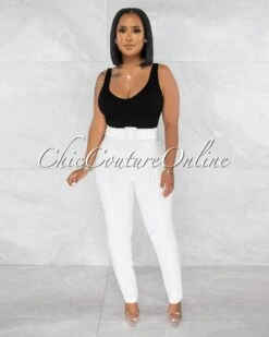 Danna Off-White High-Waist Belt Pants