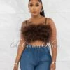 Norie Brown Feathers Crop Top