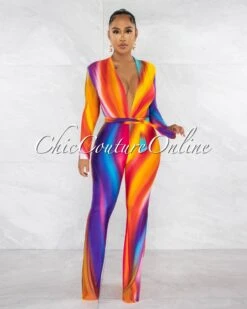 Cecilia Multi-Color Ombre Deep V-Neck Jumpsuit
