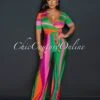 Caleb Green Orange Print Wide Legs Jumpsuit