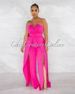 Jaider Fuchsia Wide Slit Legs Jumpsuit