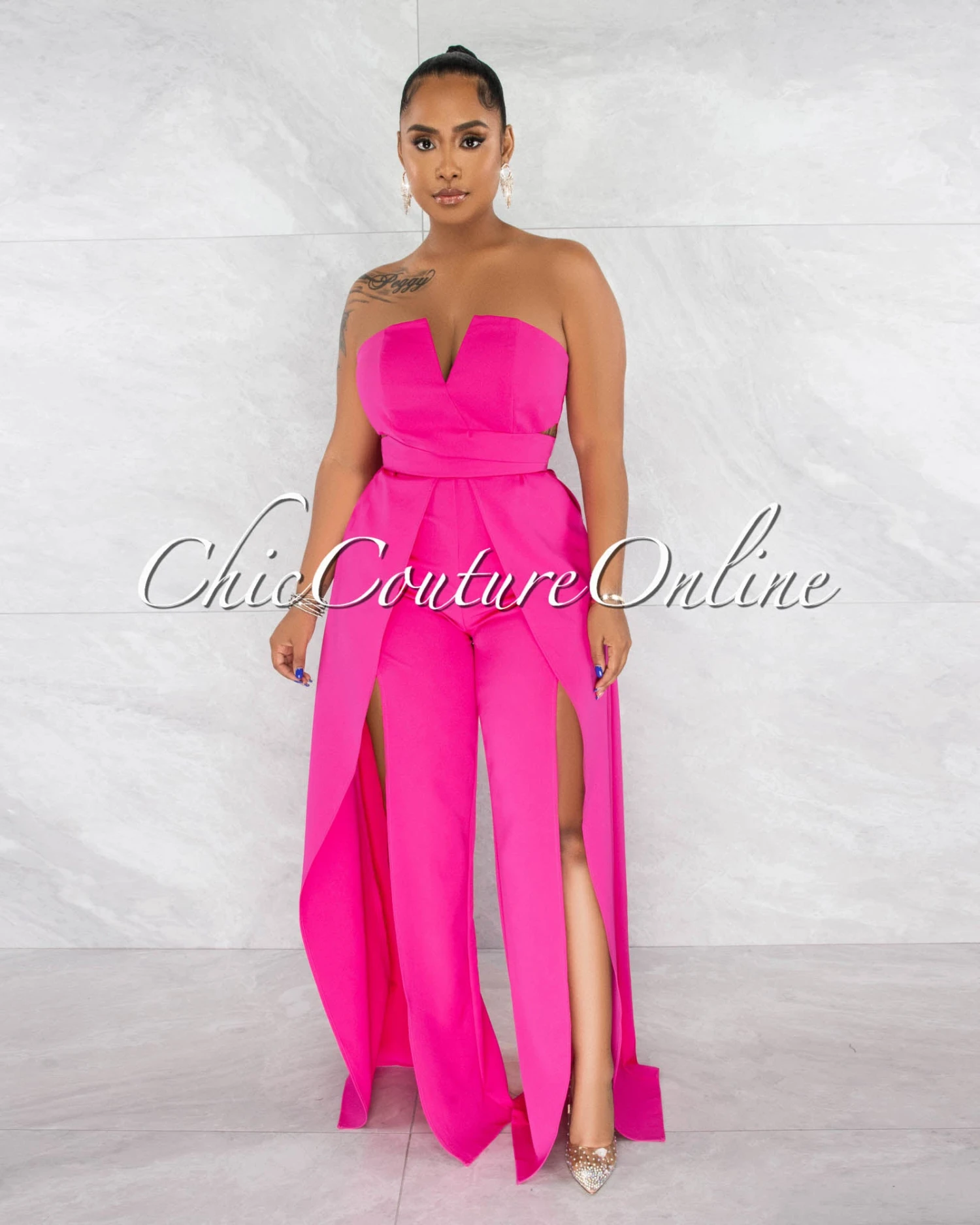 Jaider Fuchsia Wide Slit Legs Jumpsuit