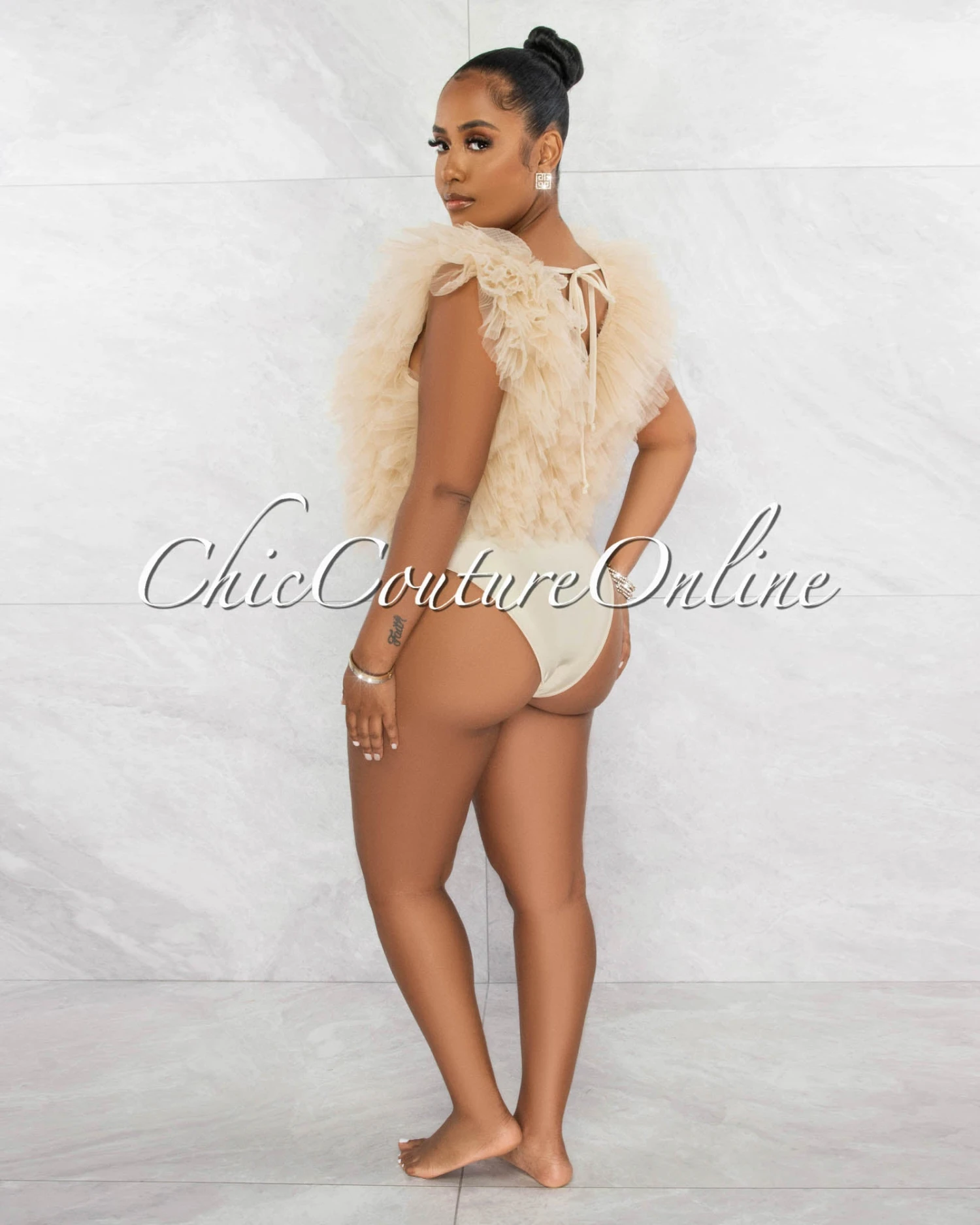 Zonya Nude Ruffle Tulle Bodysuit - Image 7
