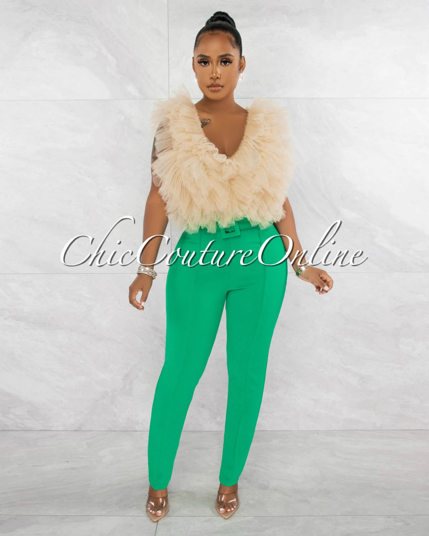 Zonya Nude Ruffle Tulle Bodysuit - Image 2