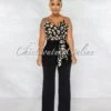 Aubrey Black Nude Leopard Print Silky Top Two-Tone Jumpsuit