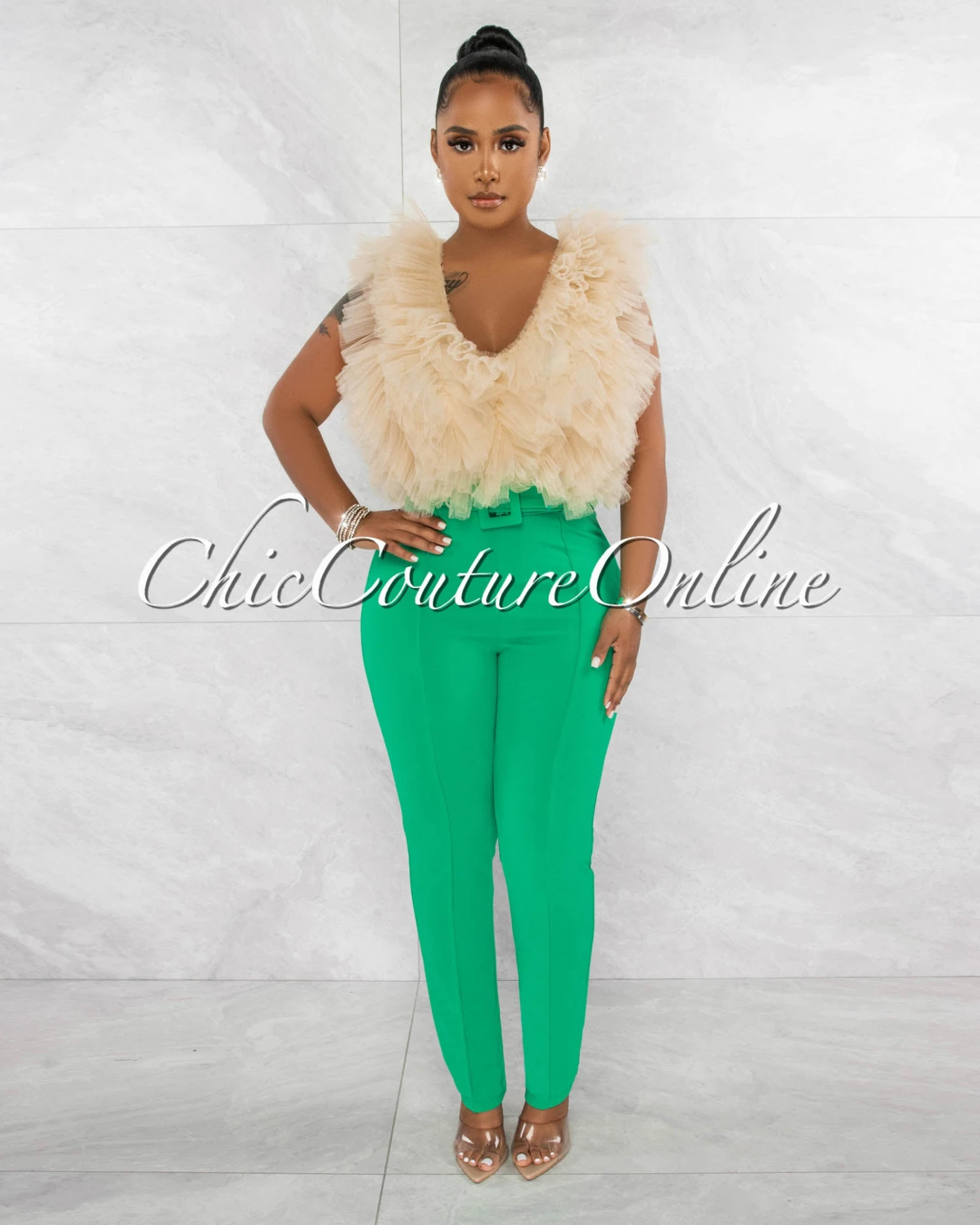 Zonya Nude Ruffle Tulle Bodysuit - Image 3