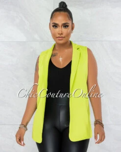 Esteban Lime Green Collared Self-Tie Belt Vest