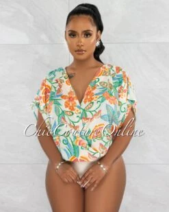 Afrika Ivory Multi-Color Print Wide Bodysuit