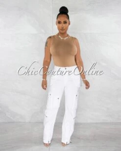 Madison Off-White Silver Accents Wide Cargo Pants