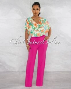 Marcie Fuchsia High Waist Straight Legs Pants