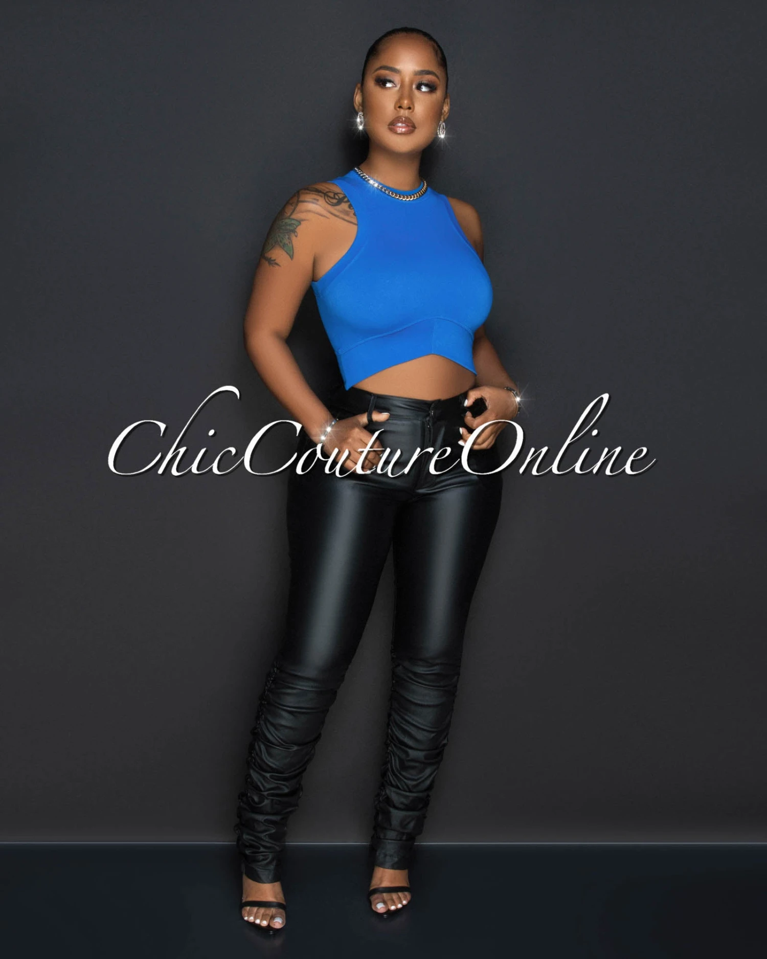 Jordyn Black Vegan Leather Cargo Ruched Pants - Image 2