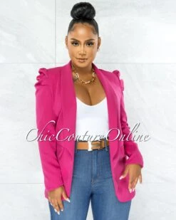 Dorcas Fuchsia Bubble Sleeves Long Blazer