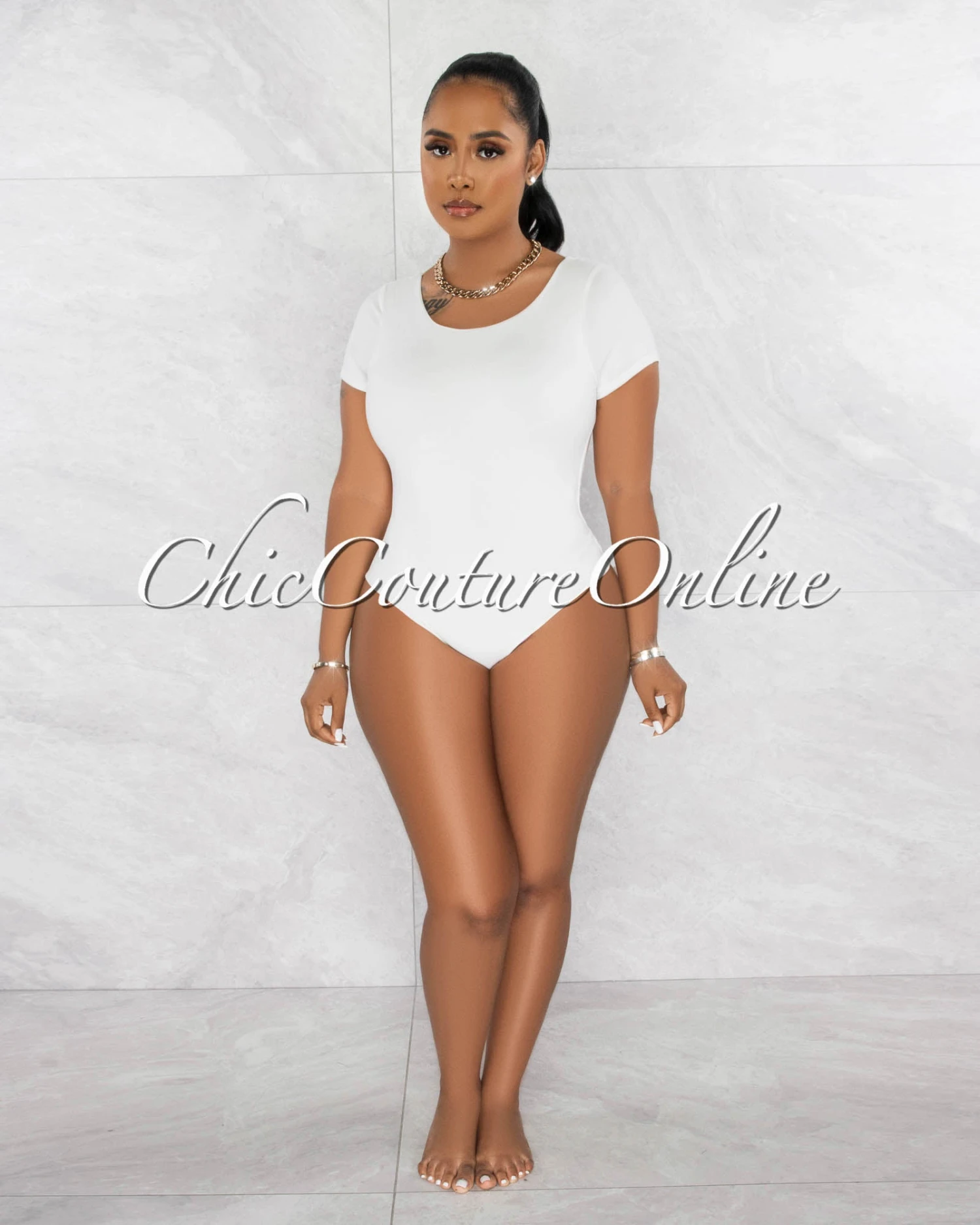 Merla Off-White Short Sleeves Double Lined Bodysuit - Image 2