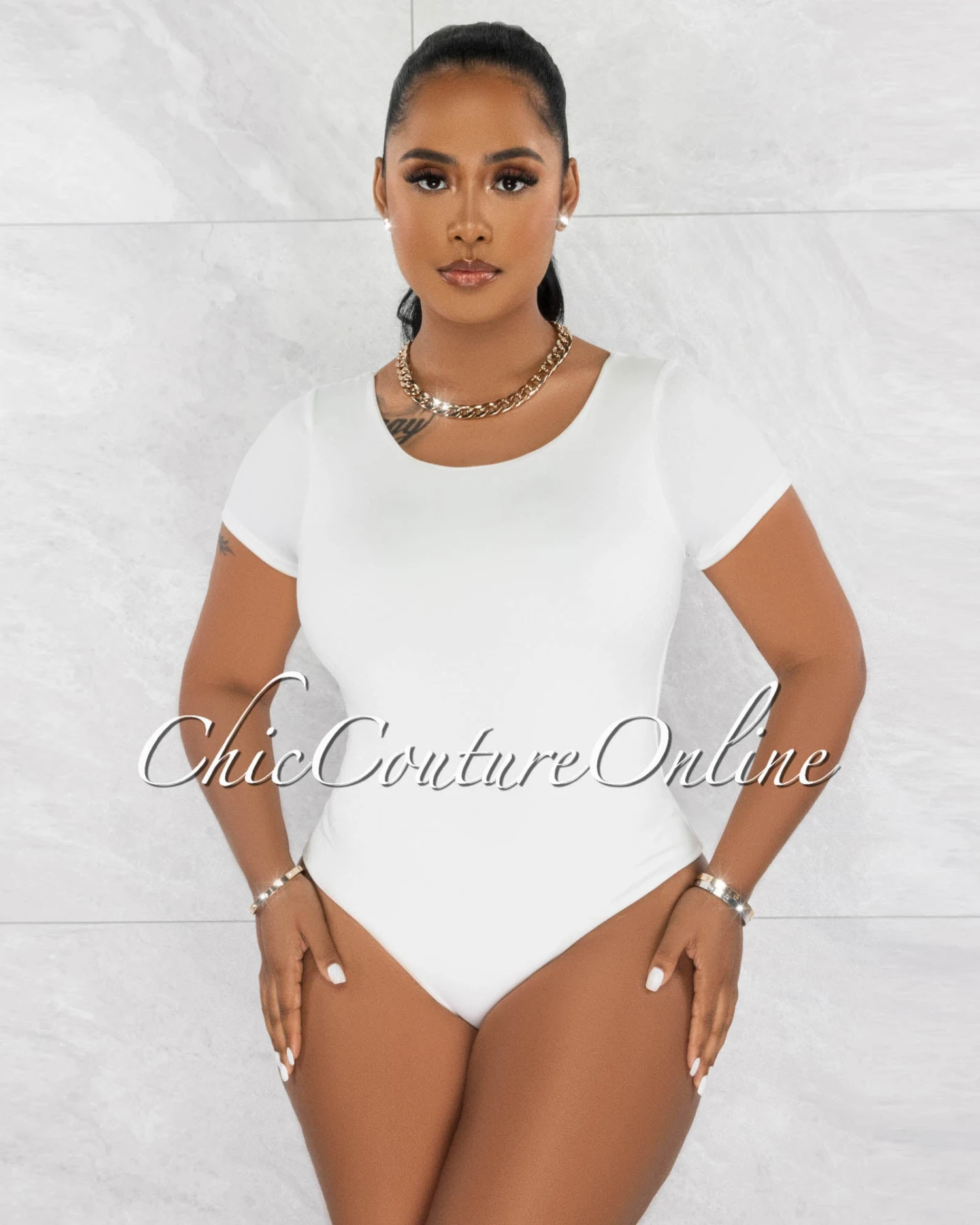 Merla Off-White Short Sleeves Double Lined Bodysuit