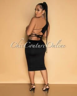 Shera Black Lace-Up Open Side Midi Dress
