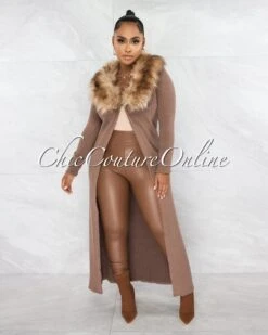 Corley Brown Faux Fur Sweater Cardigan