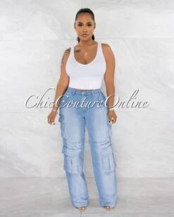 Kineta Light Denim Wide Cargo Jeans