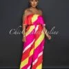 Mehalia Red Yellow Stripes Off-The Shoulder Silky Jumpsuit