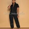 Morcan Black Cargo Pockets Jogger Jumpsuit