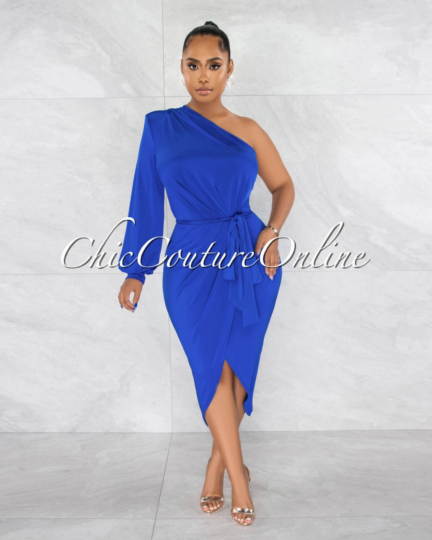 Jiselle Royal Blue Single Long Sleeve Midi Dress - Image 2