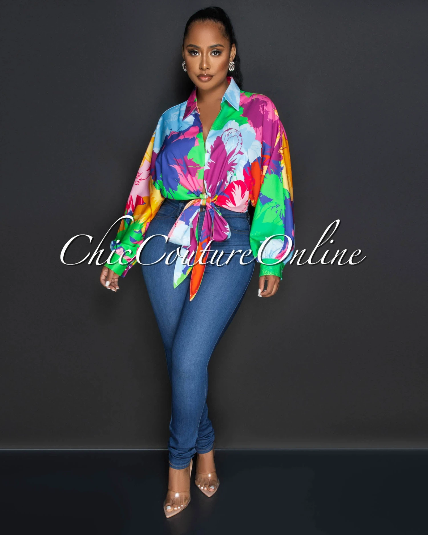 Odette Multi-Color Print Front Tie Blouse - Image 2