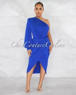 Jiselle Royal Blue Single Long Sleeve Midi Dress