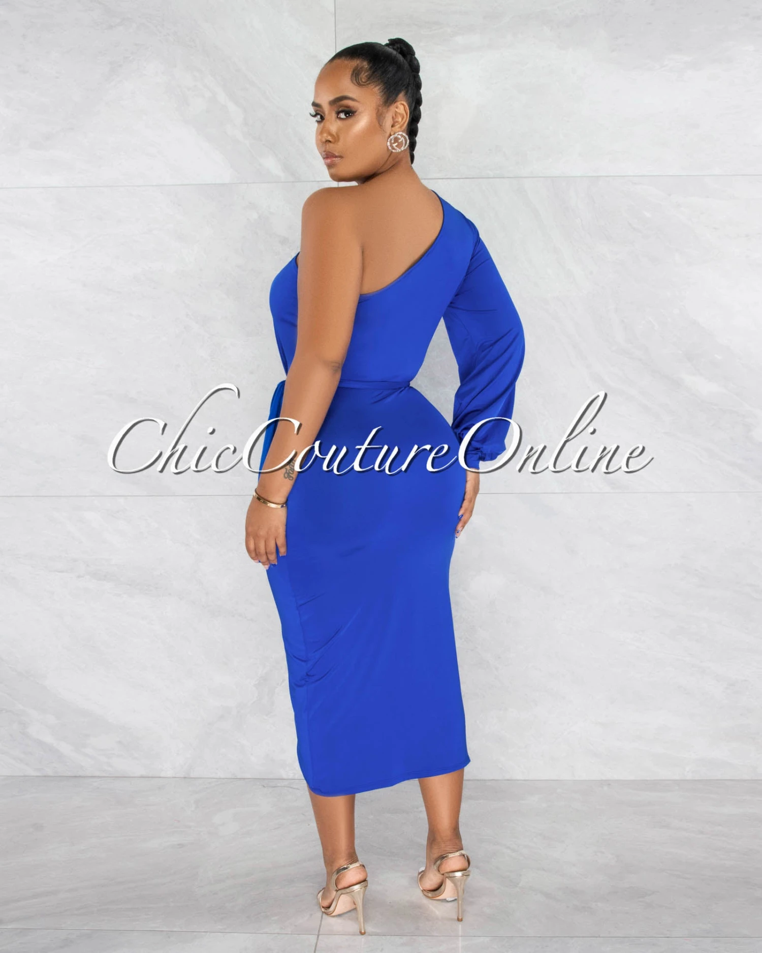 Jiselle Royal Blue Single Long Sleeve Midi Dress - Image 3