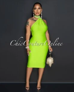 Nicole Green Multi-Way Strap Accent Bandage Midi Dress
