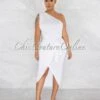 Twyla Off-White Single Shoulder Front Slit Midi Dress