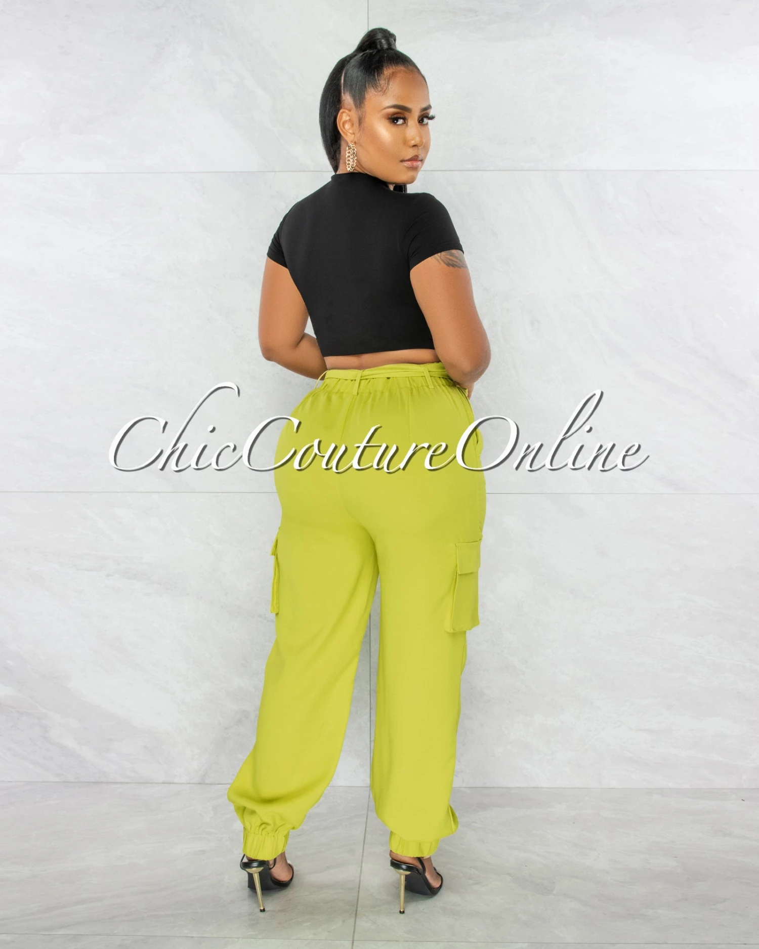 Rosalba Lime Green Cargo Jogger Pants - Image 3