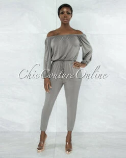 Gibeah Army Green Off-The Shoulder Utility Jumpsuit