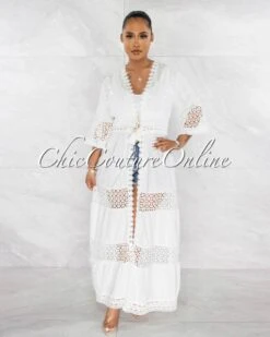 Sergio Off-White Crochet Sequins Long Duster