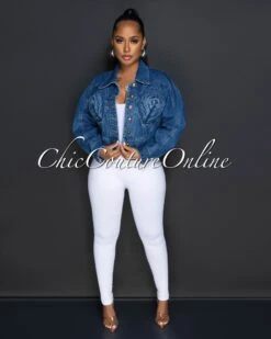 Caira Medium Denim Draped Bust Denim Jacket