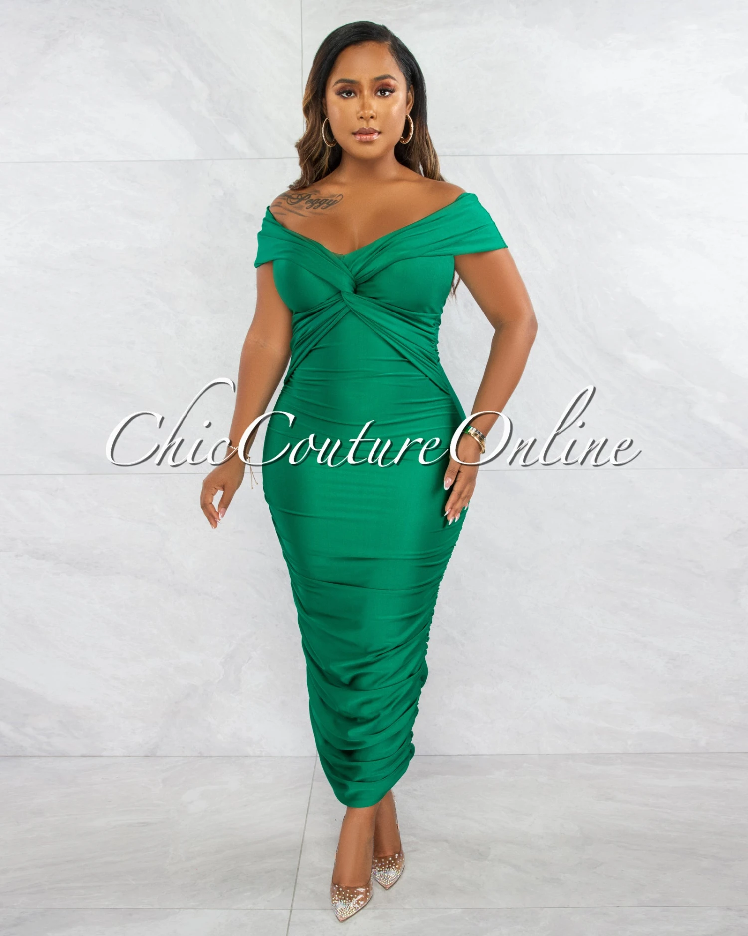 Pippa Green Crossed Bust Ruched Midi Dress - Image 2