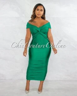 Pippa Green Crossed Bust Ruched Midi Dress