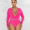 Nilam Fuchsia Deep V Neck Long Sleeves Bodysuit