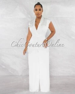 Lenna Off White Self-Tie Belt Silky Jumpsuit