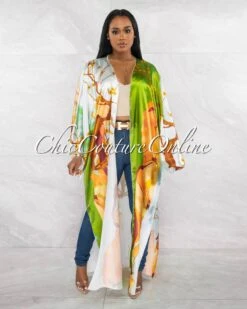 Malia Multi-Color Print Long Silky Duster